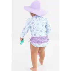 RuffleButts Baby Swimming Clothes*- Fairytale Garden Long Sleeve One Piece Rash Guard