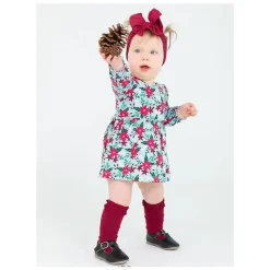RuffleButts Baby Gloves & Socks*- Girls 3-Pack Knee High Ruffle Socks, Dark Cherry, White, & Fir Green Red