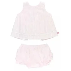 RuffleButts Baby Swimming Clothes*- Girls Pink Seersucker Ric Rac Swing Top & Bloomer Set
