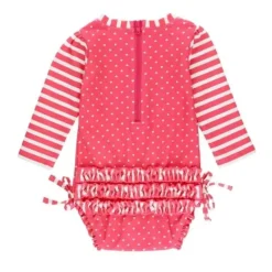 RuffleButts Baby Swimming Clothes*- Hot Pink Heart Long Sleeve One Piece Rash Guard, Pink