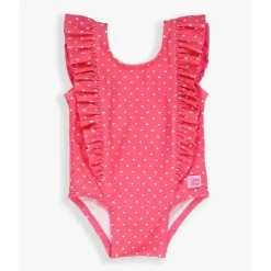RuffleButts Baby Swimming Clothes*- Hot Pink Heart Waterfall One Piece, Pink