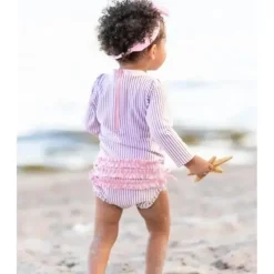 RuffleButts Baby Swimming Clothes*- Lilac Seersucker One Piece Rash Guard
