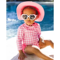 RuffleButts Baby Swimming Clothes*- Long Sleeve One Piece Rash Guard, Bubblegum Pink