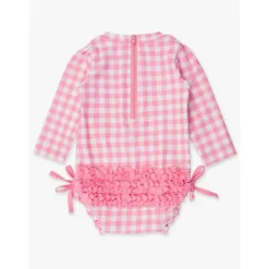 RuffleButts Baby Swimming Clothes*- Long Sleeve One Piece Rash Guard, Bubblegum Pink