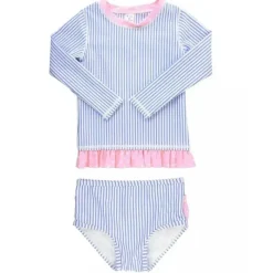 RuffleButts Baby Swimming Clothes*- Periwinkle Blue Seersucker Rash Guard Bikini