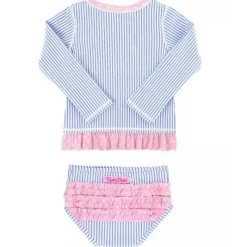 RuffleButts Baby Swimming Clothes*- Periwinkle Blue Seersucker Rash Guard Bikini