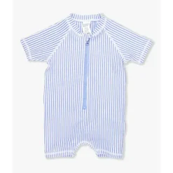 RuffleButts Baby Swimming Clothes*- Periwinkle Blue Seersucker Short Sleeve One Piece Rash Guard