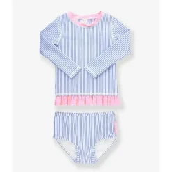 RuffleButts Baby Swimming Clothes*- Periwinkle Blue Seersucker Rash Guard Bikini