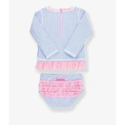 RuffleButts Baby Swimming Clothes*- Periwinkle Blue Seersucker Rash Guard Bikini