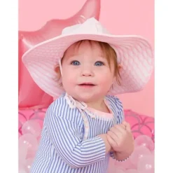 RuffleButts Baby Hats*- Pink Polka And Stripe Reversible Swim Hat