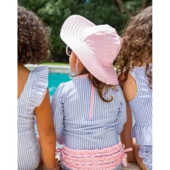 RuffleButts Baby Hats*- Pink Polka And Stripe Reversible Swim Hat