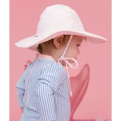RuffleButts Baby Hats*- Pink Polka And Stripe Reversible Swim Hat
