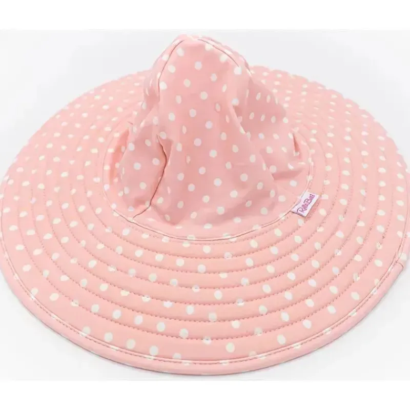 RuffleButts Baby Swimming Clothes*- Pink Polka And Stripe Reversible Swim Hat