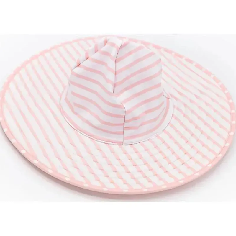 RuffleButts Baby Swimming Clothes*- Pink Polka And Stripe Reversible Swim Hat