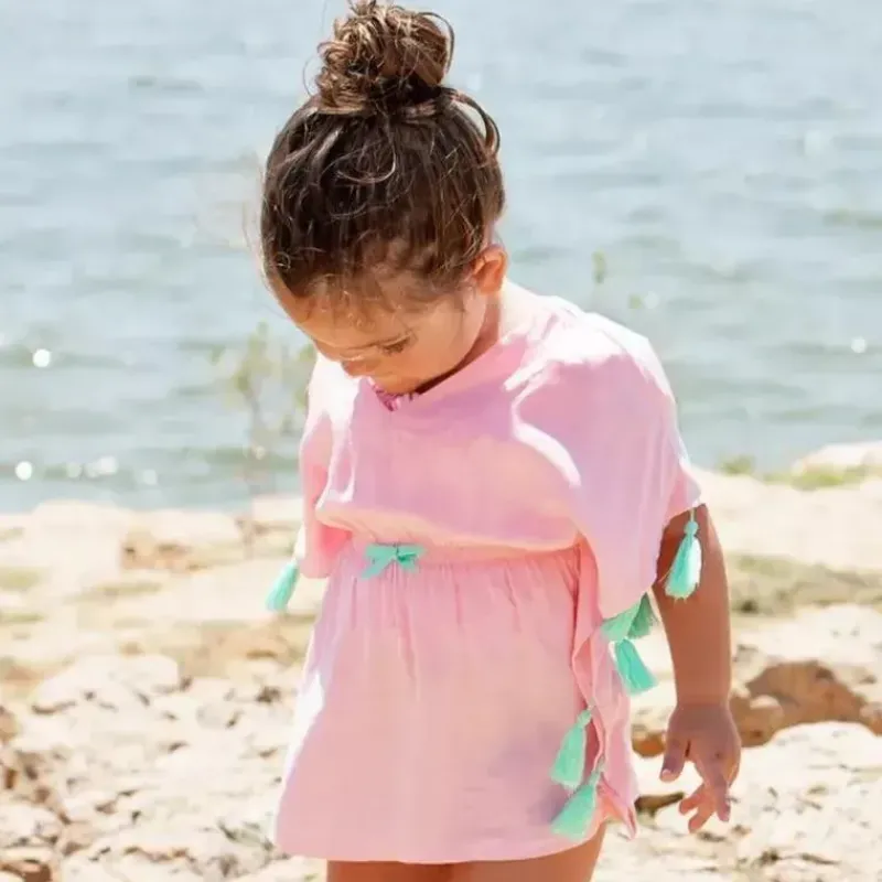 RuffleButts Baby Swimming Clothes*- Pink Tassel Kaftan Cover-Up