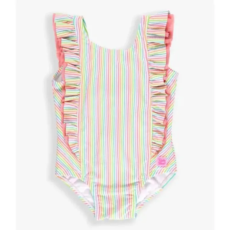RuffleButts Baby Swimming Clothes*- Rainbow Seersucker Waterfall One Piece