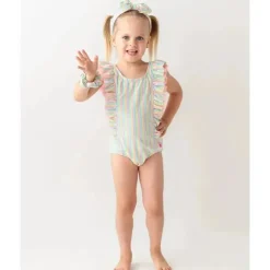 RuffleButts Baby Swimming Clothes*- Rainbow Seersucker Waterfall One Piece