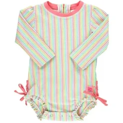 RuffleButts Baby Swimming Clothes*- Rainbow Seersucker Long Sleeve Rash Guard