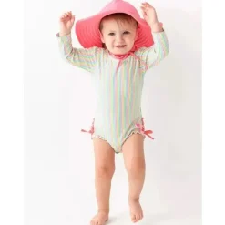 RuffleButts Baby Swimming Clothes*- Rainbow Seersucker Long Sleeve Rash Guard