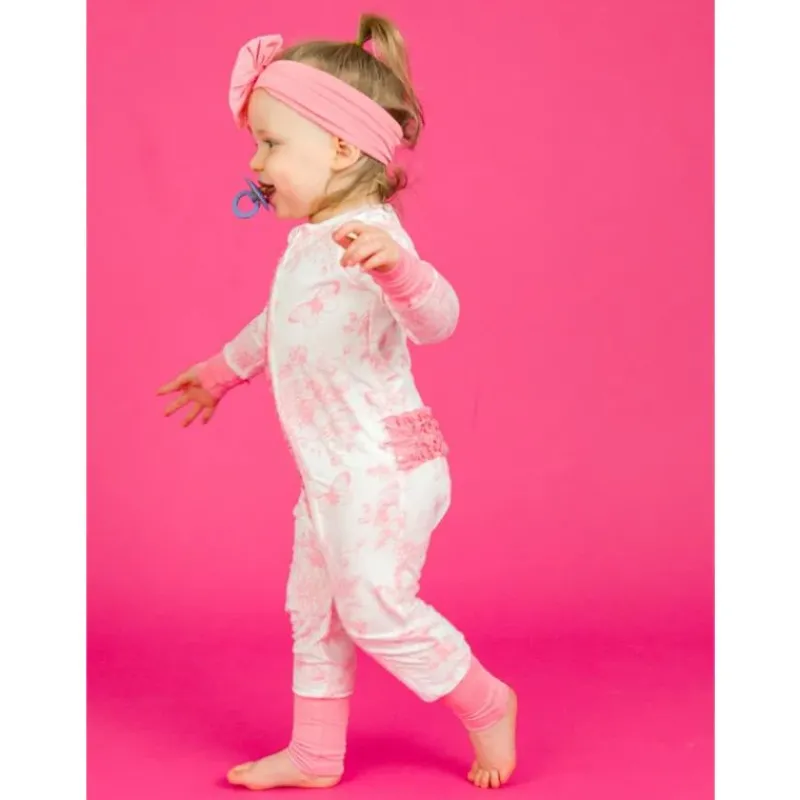 RuffleButts Baby Sleepwear*- Ruffle One Piece Convertible Pajamas, Bubblegum Pink