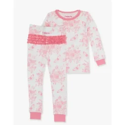 RuffleButts Baby Sleepwear*- Toddler Ruffle Long Sleeve Pajama Set, Bubblegum Pink