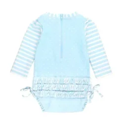 RuffleButts Baby Swimming Clothes*- Tropical Breeze Heart Polka Dot Long Sleeve Rash Guard, Blue
