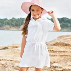 RuffleButts Baby Swimming Clothes*- White/Pink Seersucker Terry Cover-Up