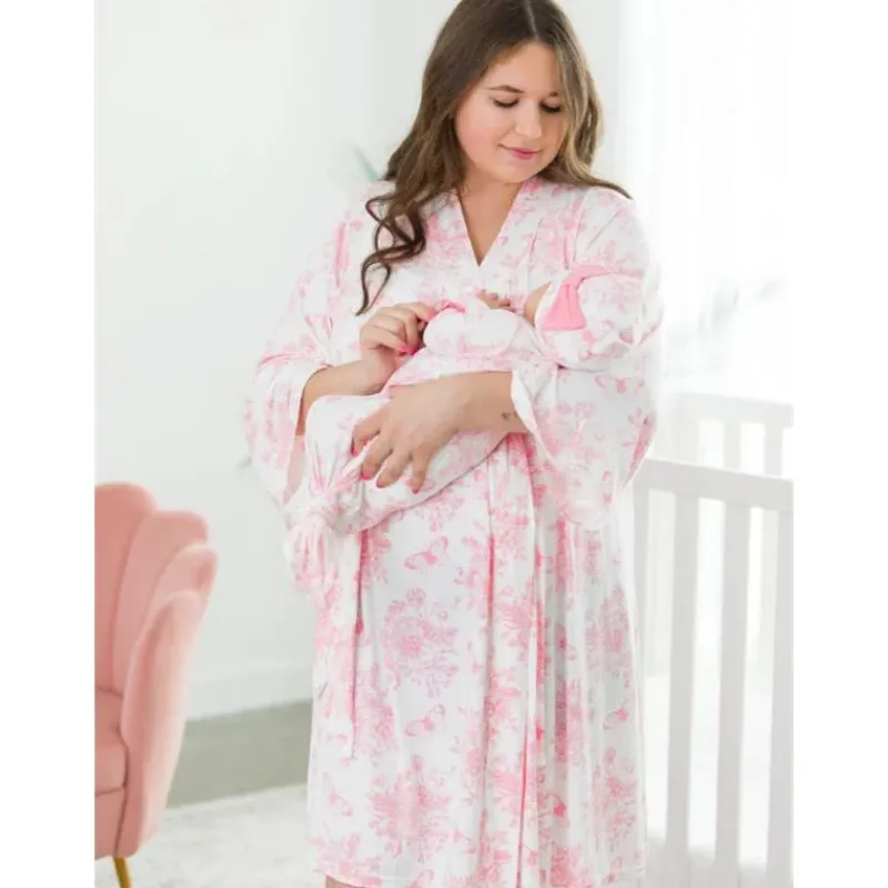 RuffleButts Nursing Bra & Intimate Apparel*- Women's Maternity Robe Os Bubblegum Pink