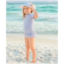 RuffleButts Baby Hats*Periwinkle Blue Seersucker Swim Hat, 3T-5