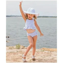 RuffleButts Baby Hats*Periwinkle Blue Seersucker Swim Hat, 3T-5