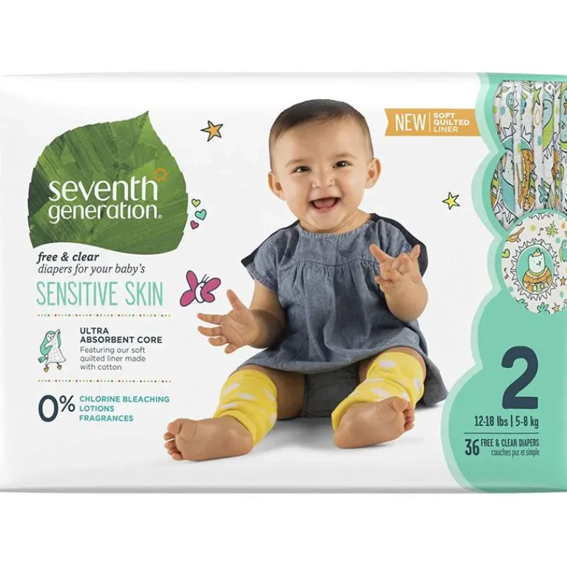 Seventh Generation Disposable Diapers*Baby Free And Clear Diapers Stage 2: 12-18 Lbs