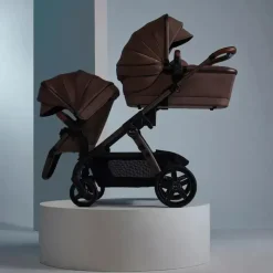 Silver Cross Top Strollers|Double Strollers*- Wave 3 Complete Stroller (Seat, Bassinet, & Tandem Seat), Caramel