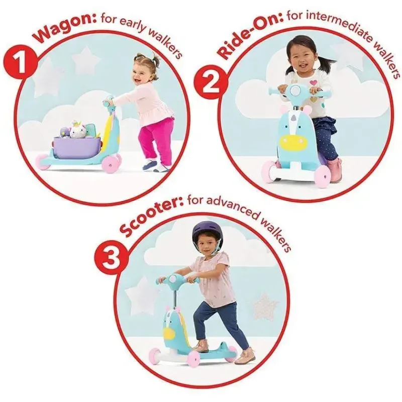 Kids Skip Hop Ride-On Toys|Toys For 3 Year Old*- Zoo 3-In-1 Ride-On Toy, Unicorn
