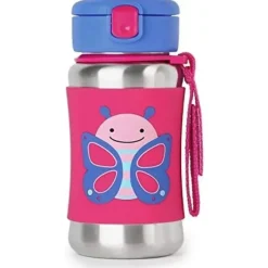 Skip Hop Water Bottle|Insulated Cups*- Zoo Stainless Steel Straw Bottle, Butterfly