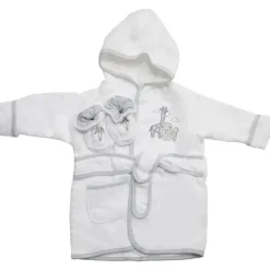 SpaSilk Bath Gift Set|Baby Robes*- 100% Cotton Hooded Terry Bathrobe with Booties Baby One Size Gifts, White Lion