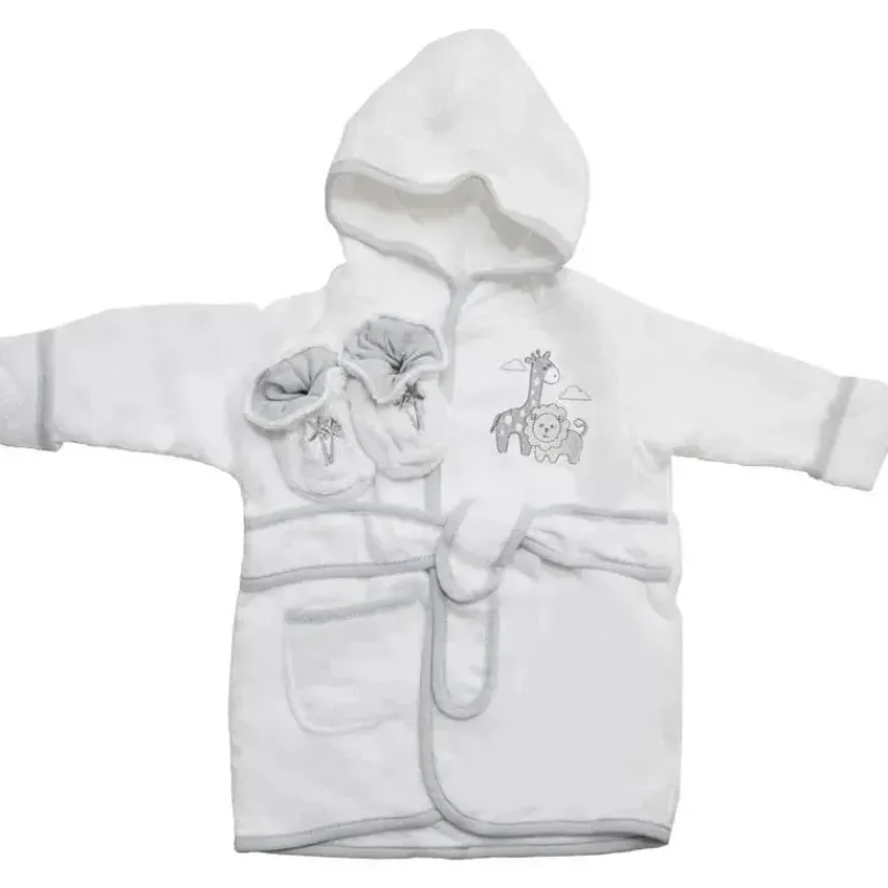 SpaSilk Bath Gift Set|Baby Robes*- 100% Cotton Hooded Terry Bathrobe with Booties Baby One Size Gifts, White Lion