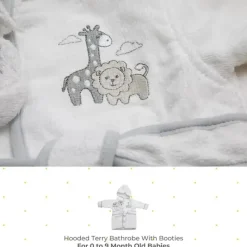 SpaSilk Bath Gift Set|Baby Robes*- 100% Cotton Hooded Terry Bathrobe with Booties Baby One Size Gifts, White Lion