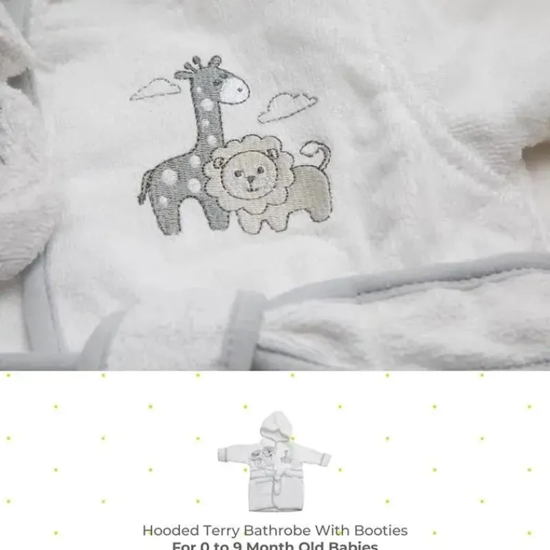 SpaSilk Bath Gift Set|Baby Robes*- 100% Cotton Hooded Terry Bathrobe with Booties Baby One Size Gifts, White Lion