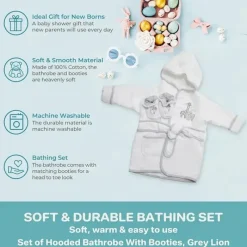 SpaSilk Bath Gift Set|Baby Robes*- 100% Cotton Hooded Terry Bathrobe with Booties Baby One Size Gifts, White Lion