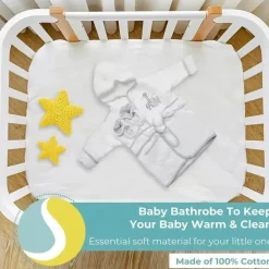 SpaSilk Bath Gift Set|Baby Robes*- 100% Cotton Hooded Terry Bathrobe with Booties Baby One Size Gifts, White Lion
