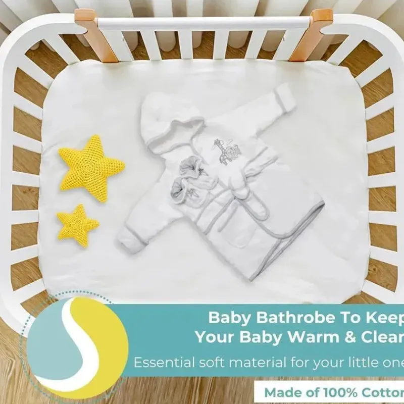 SpaSilk Bath Gift Set|Baby Robes*- 100% Cotton Hooded Terry Bathrobe with Booties Baby One Size Gifts, White Lion