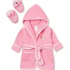 SpaSilk Bath Gift Set|Baby Robes*- 100% Cotton Hooded Terry Bathrobe with Booties Baby One Size Gifts, Pink Fish