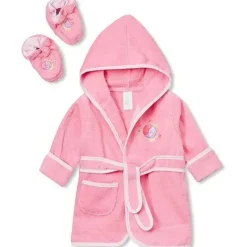 SpaSilk Bath Gift Set|Baby Robes*- 100% Cotton Hooded Terry Bathrobe with Booties Baby One Size Gifts, Pink Fish