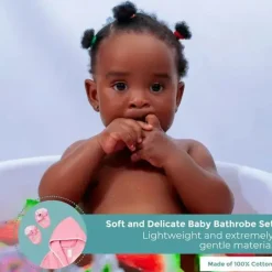 SpaSilk Bath Gift Set|Baby Robes*- 100% Cotton Hooded Terry Bathrobe with Booties Baby One Size Gifts, Pink Fish