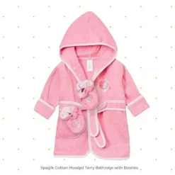 SpaSilk Bath Gift Set|Baby Robes*- 100% Cotton Hooded Terry Bathrobe with Booties Baby One Size Gifts, Pink Fish
