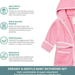 SpaSilk Bath Gift Set|Baby Robes*- 100% Cotton Hooded Terry Bathrobe with Booties Baby One Size Gifts, Pink Fish