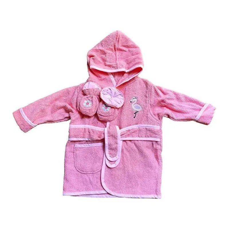 SpaSilk Baby Robes*- Hooded Terry Bathrobe Flamingo with Booties