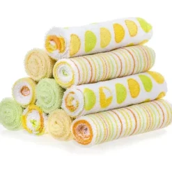 SpaSilk Baby Washcloths*- 10Pk Soft Terry Bath Washcloths, Yellow/Green Dots