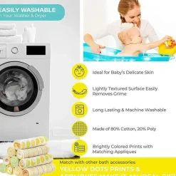 SpaSilk Baby Washcloths*- 10Pk Soft Terry Bath Washcloths, Yellow/Green Dots