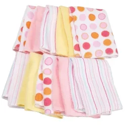 SpaSilk Baby Washcloths*- 10Pk Soft Terry Bath Washcloths, Pink Dots